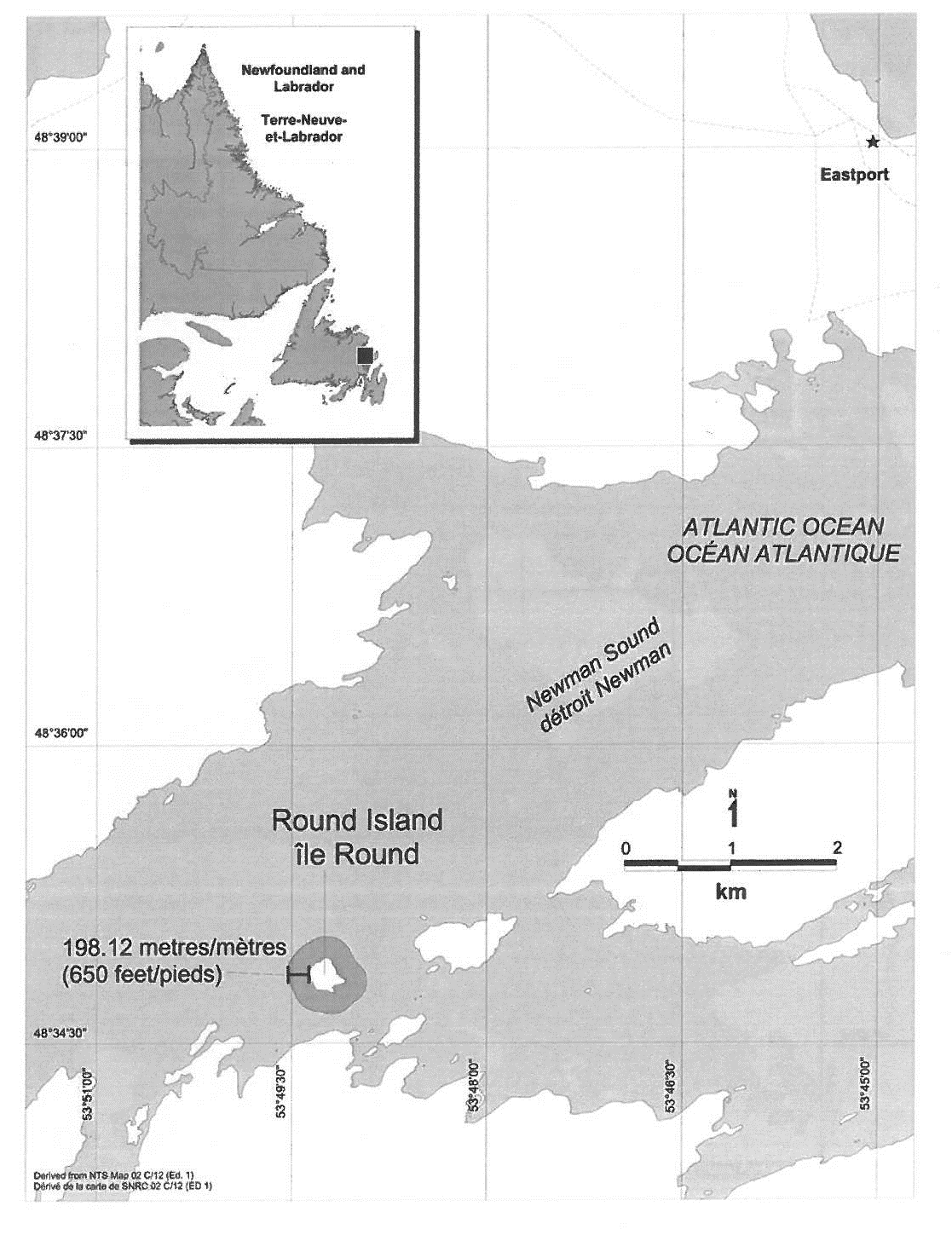 Carte de l'aire marine protégée de Round Island en gris foncé. 